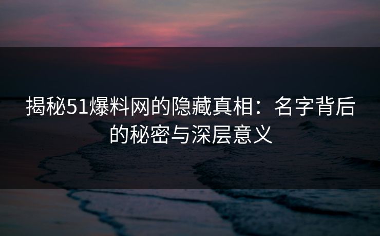 揭秘51爆料网的隐藏真相：名字背后的秘密与深层意义